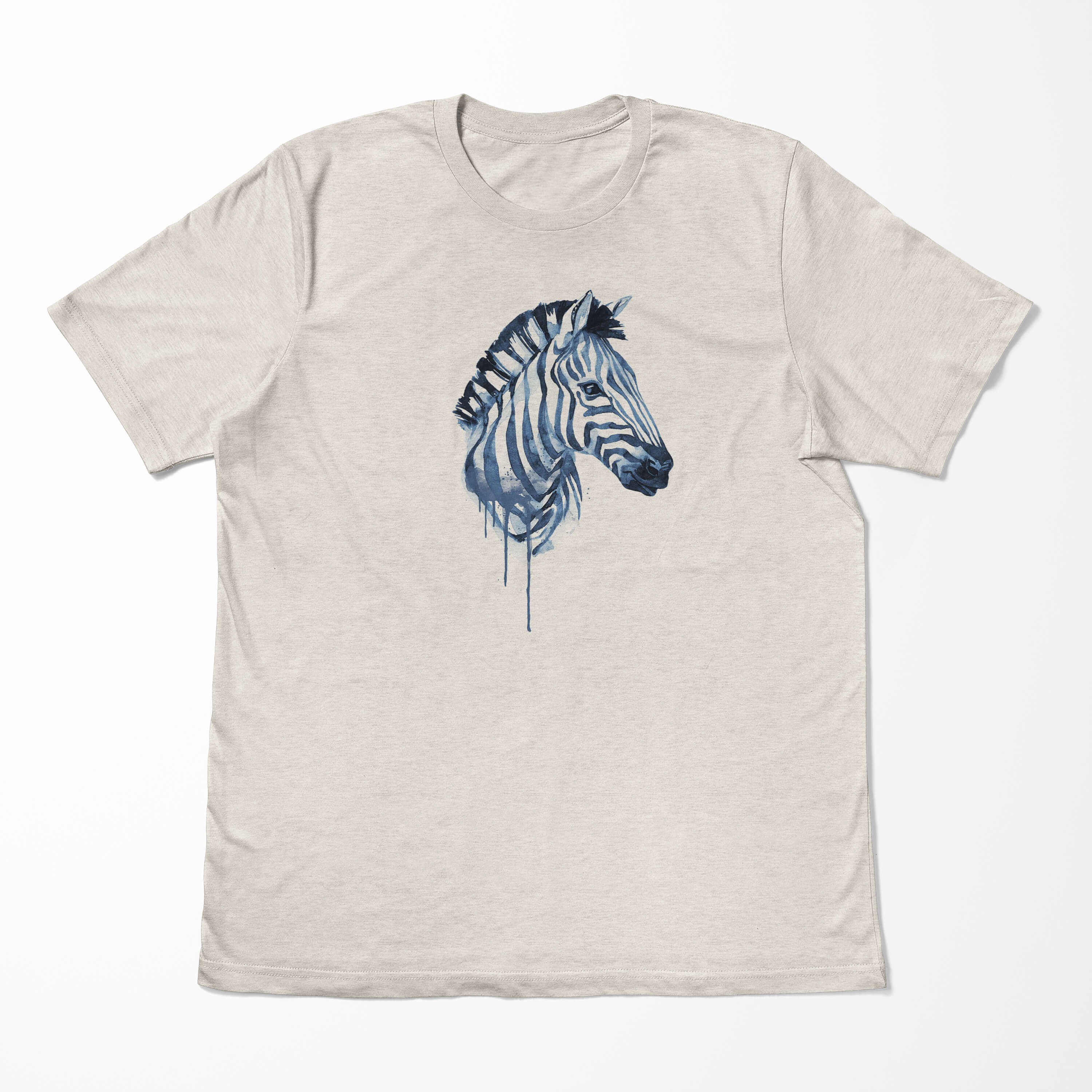 Sinus Art T-Shirt Herren Motiv Bio-Baumwolle (1-tlg) Shirt Zebra gekämmte erneue 100% Aquarell Ökomode T-Shirt aus Nachhaltig