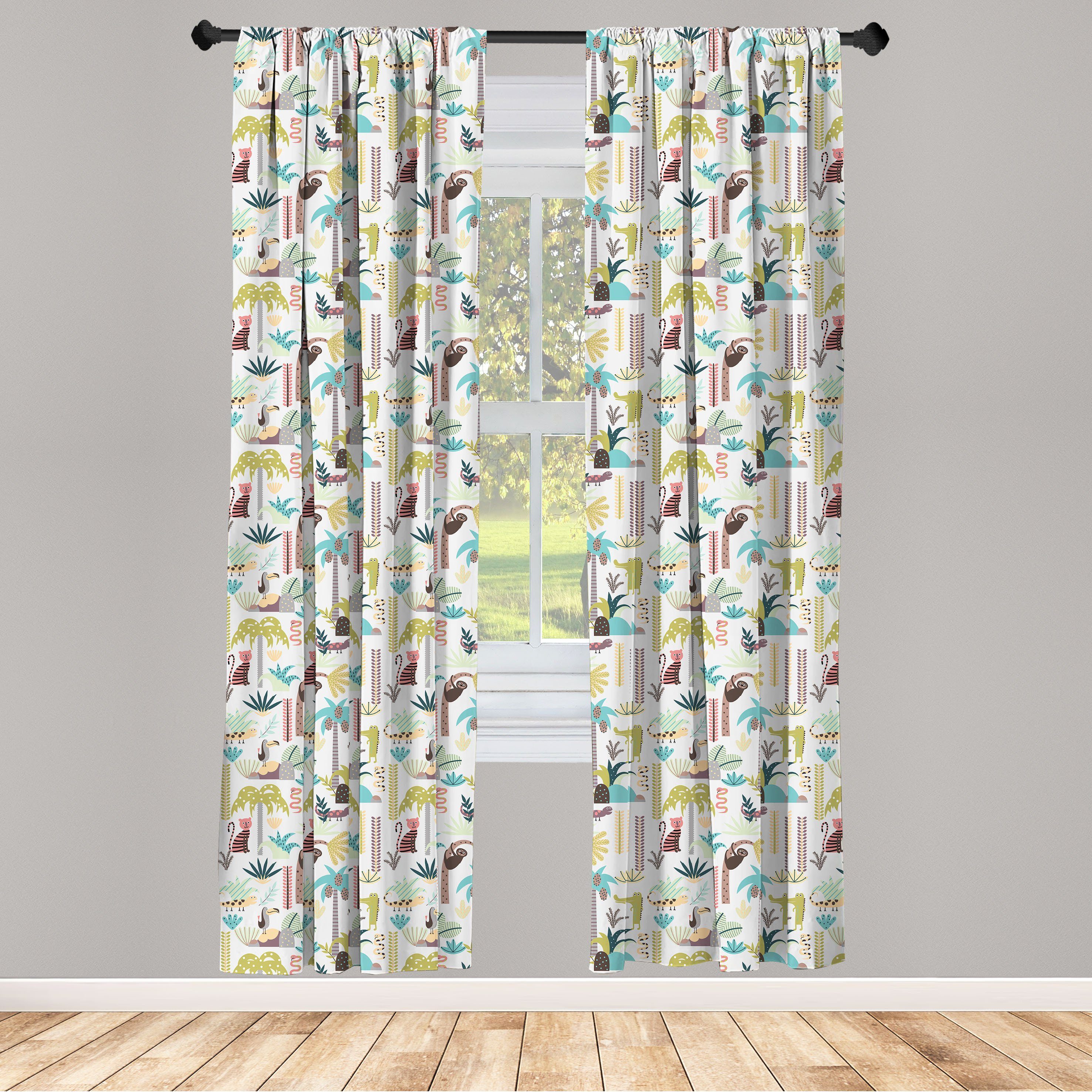 Gardine Vorhang für Wohnzimmer Schlafzimmer Dekor, Abakuhaus, Microfaser, Urwald Tropic Waldtiere