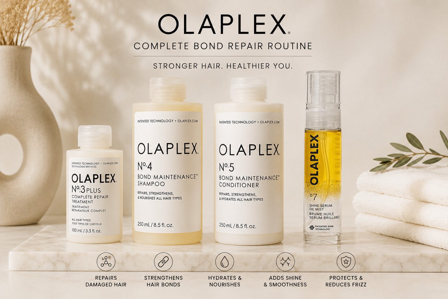 Olaplex Haarpflege-Set Bond Repair Routine Set, 4-tlg., Intensive Reparatur & strahlender Glanz für geschädigtes Haar