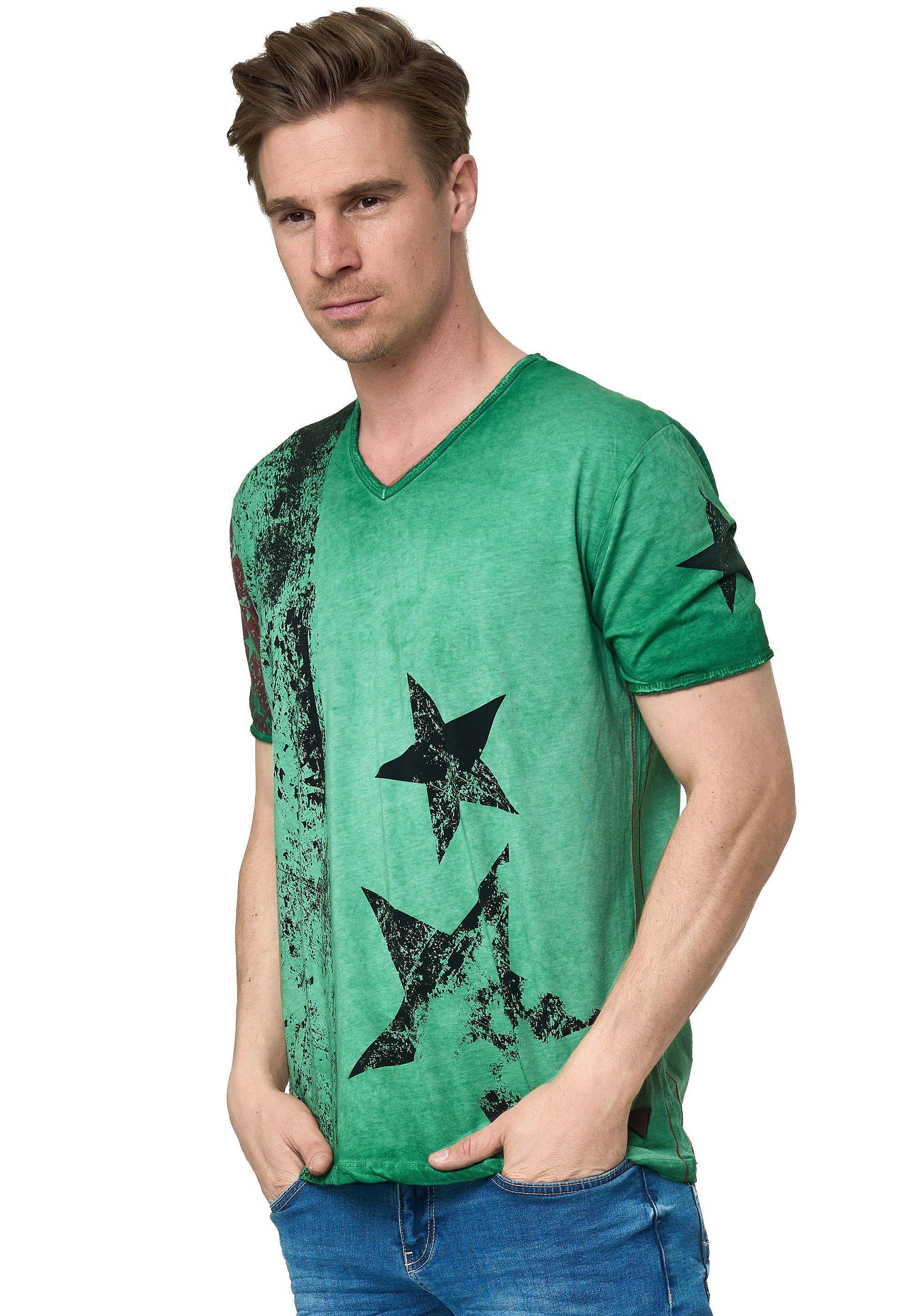 V-Neck mit Neal Rusty T-Shirt grün