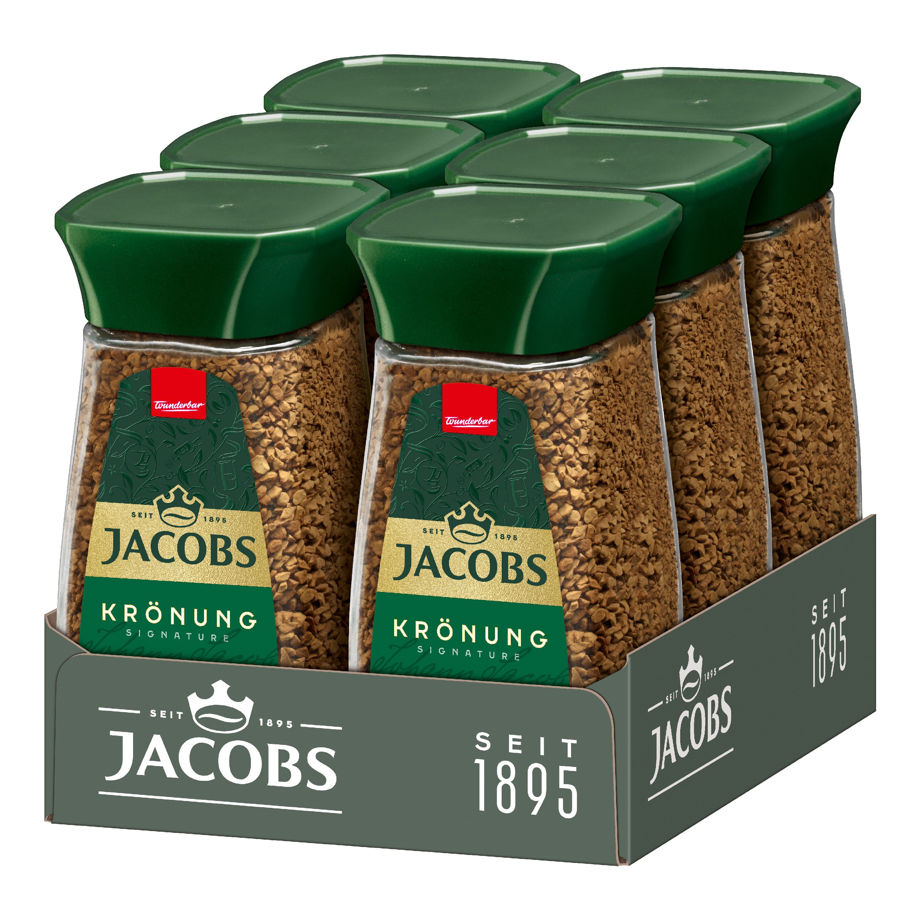 JACOBS Kaffee Löskaffee Krönung 6 x 200 g Gläser löslicher Kaffee, (Packung, 6er Pack)
