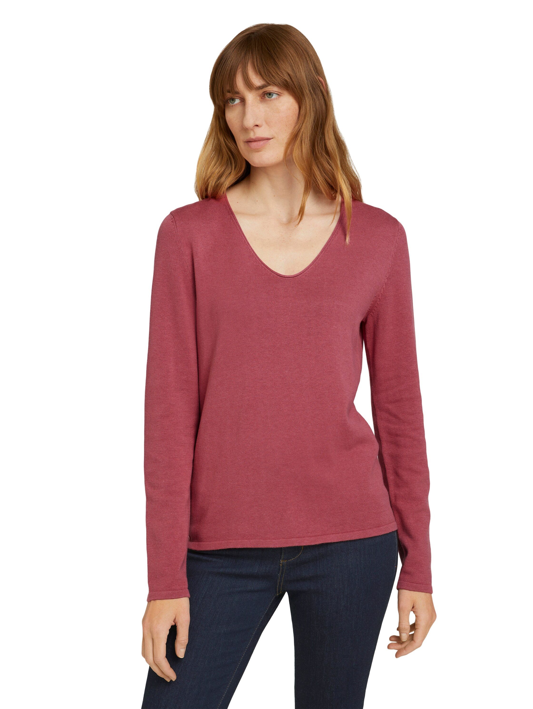 TOM TAILOR V-Ausschnitt-Pullover Regular mit V-Ausschnitt