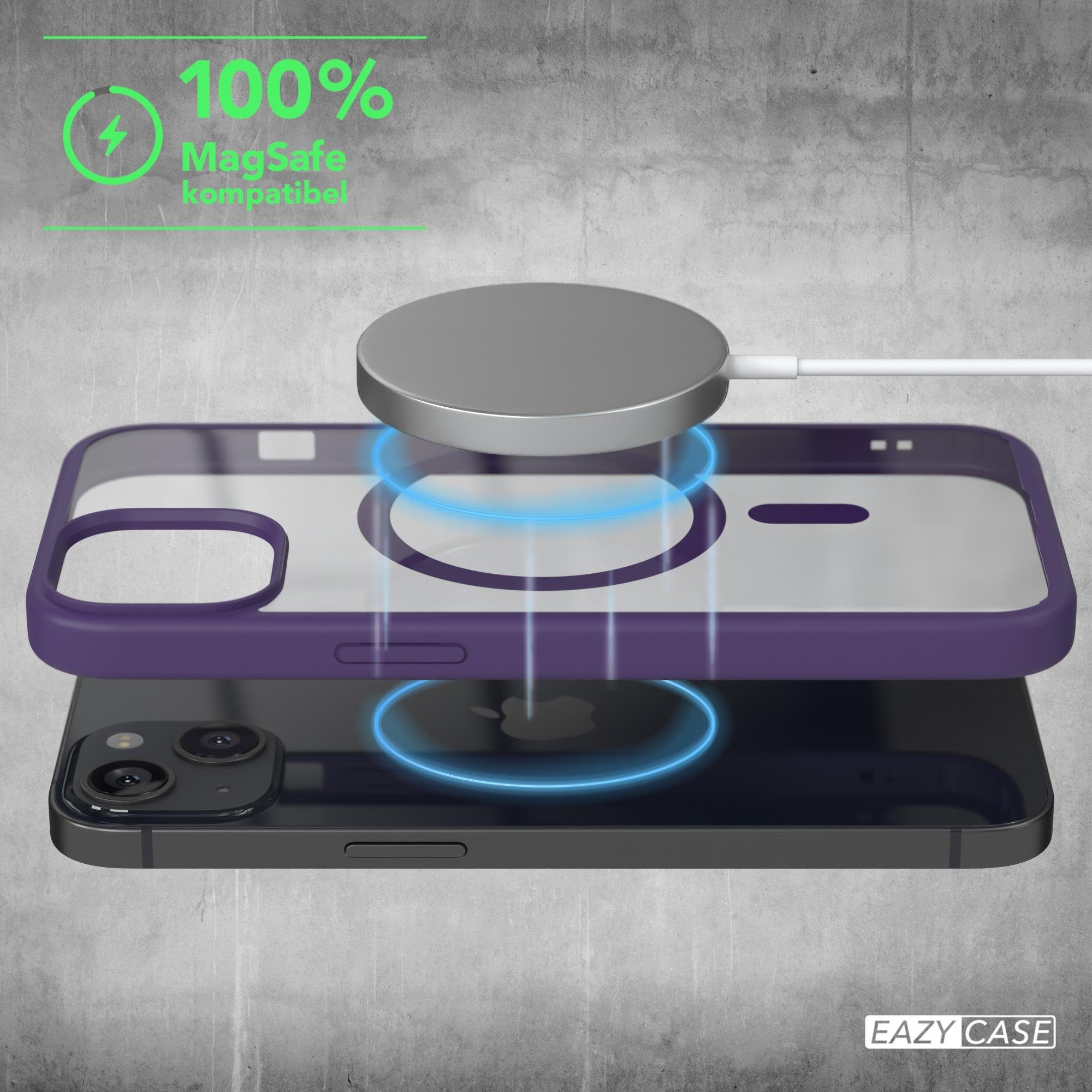 EAZY CASE Handyhülle Transparente Hülle mit MagSafe für iPhone 13 6,1 Zoll, Hülle mit Kameraschutz, Smart Case kompatibel mit Magsafe, Violett