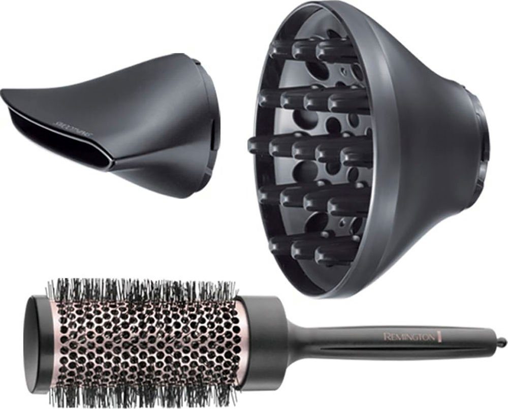 Remington Haartrockner Curl & Straight Confidence (D5706), 2200 W, 2.200 Watt, Ionenpflege, inkl. Stylingdüse, Diffusor & Rundbürste grau