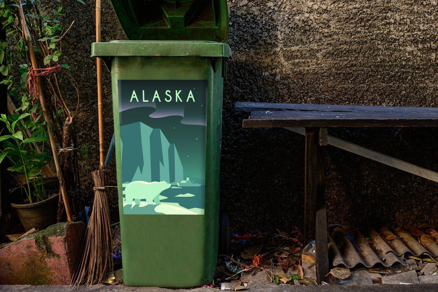Illustration Container, Mülleimer-aufkleber, Wandsticker Abfalbehälter Sticker, Nordlichts MuchoWow (1 in des St), Mülltonne, Alaska