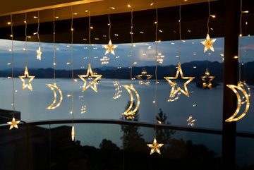 Kleelein LED-Lichterkette LED-Lichterkette,Mond,Sterne,8 Modi,Ramadan,warmweiß,3,5M, 138-flammig, erweiterbar/ GS IP 44 Trafo/ 5M Leitkabel/Innen-außen Bereich
