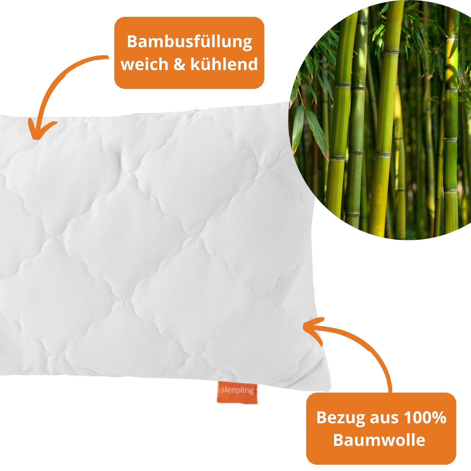 sleepling Kopfkissen, Bambus, Füllung: 100% Polyester, Bezug: Baumwolle mit Viskose aus Bambus versteppt, Seitenschläfer, Rückenschläfer, Bauchschläfer, Spar-Set, 2-tlg., 40x80 cm, vegan, feuchtigkeitsregulierend, antimikrobiell