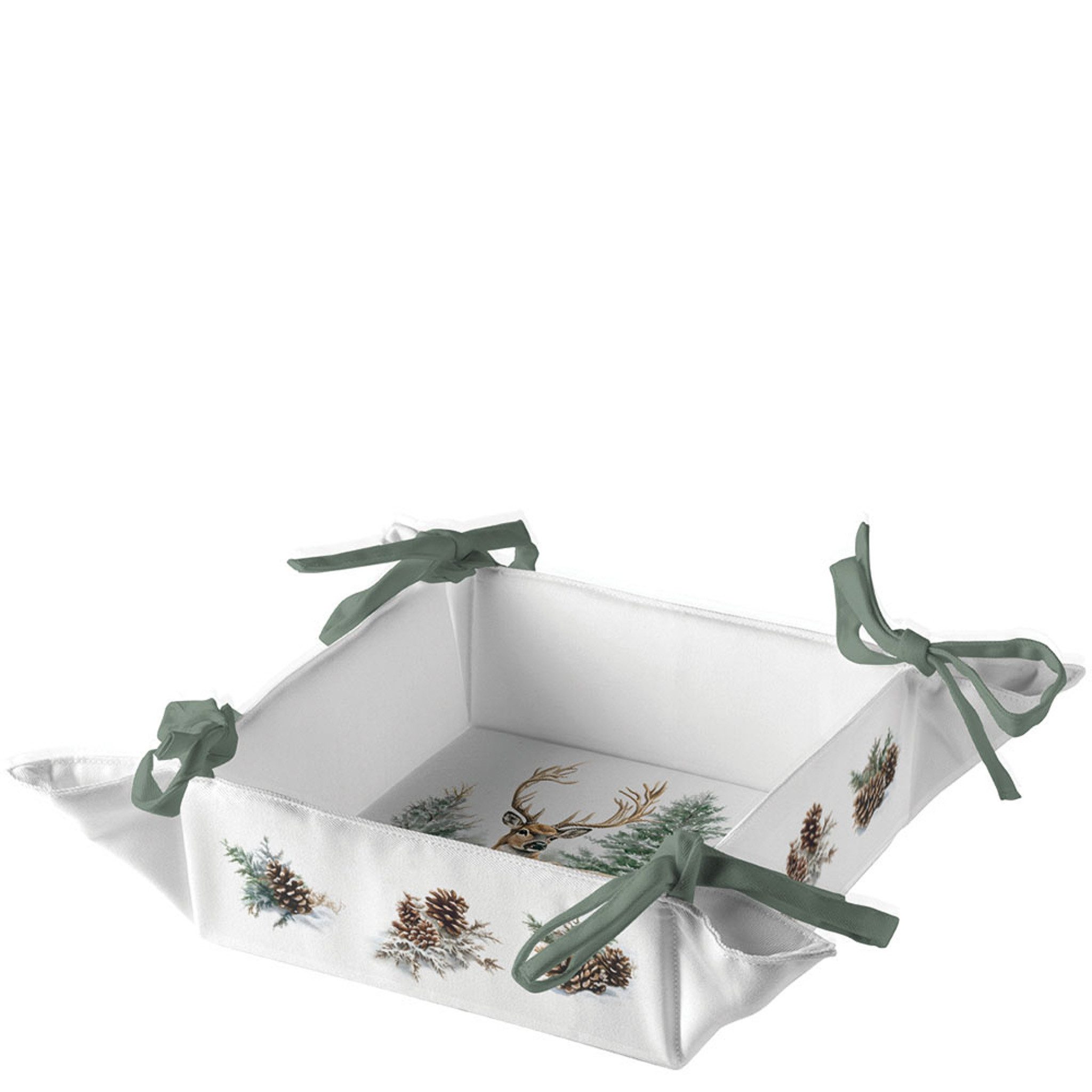 Ambiente Luxury Paper Products Brotkorb, Kunststoff, Brotkorb Baumwolle 20 x 20cm mit Hirsch Winterwald Weiß Grün