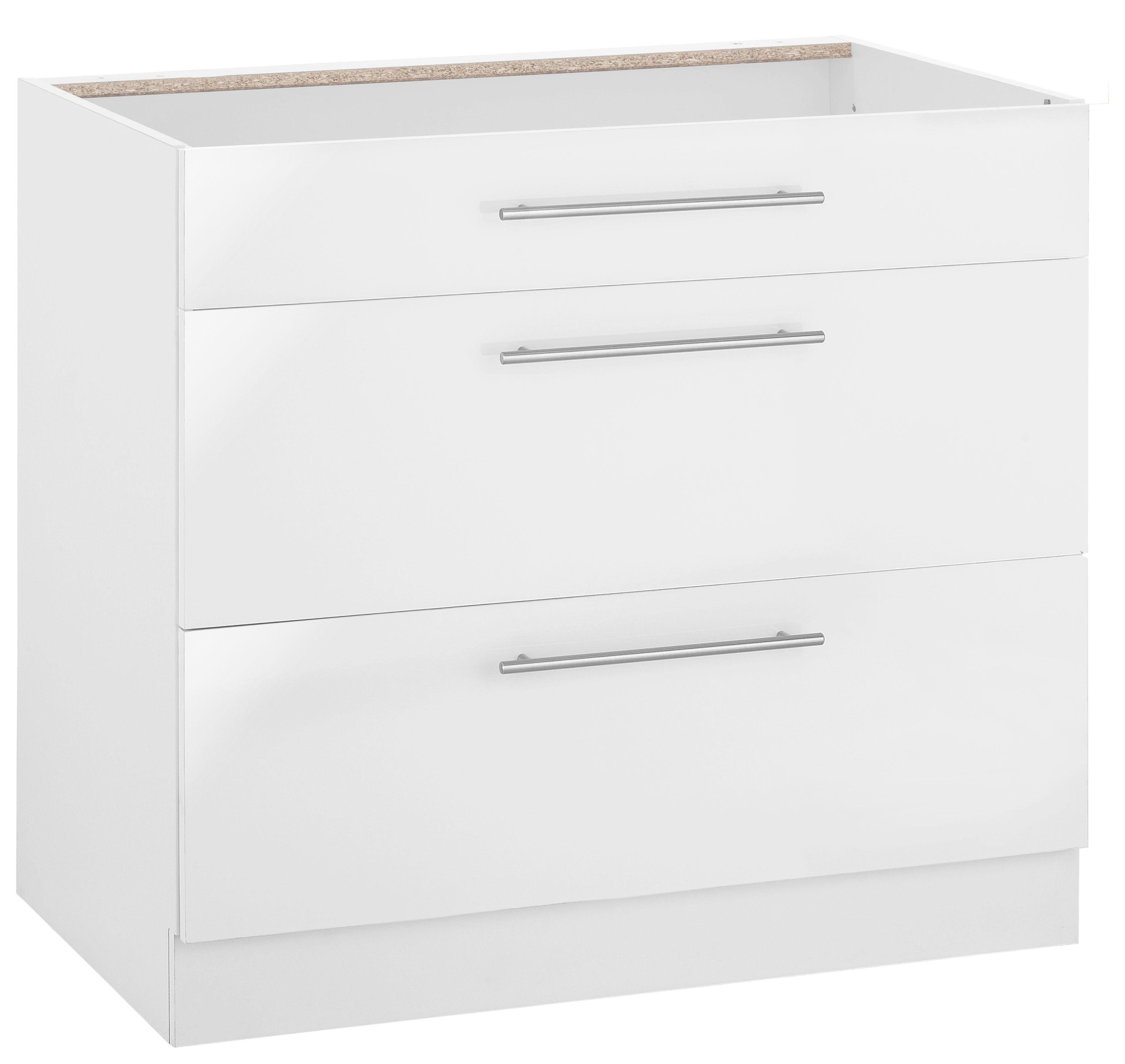 wiho Küchen Unterschrank Flexi2, Breite 90 cm, Soft-Close Funktion 1 Schubkasten, 2 Auszüge