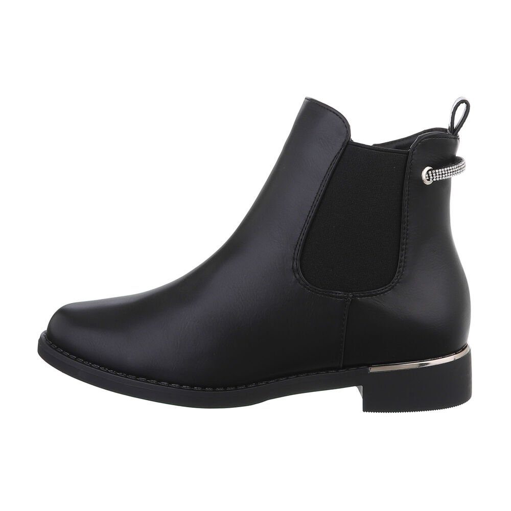 Ital-Design Damen Elegant Chelseaboots Blockabsatz Flache Stiefeletten in Schwarz