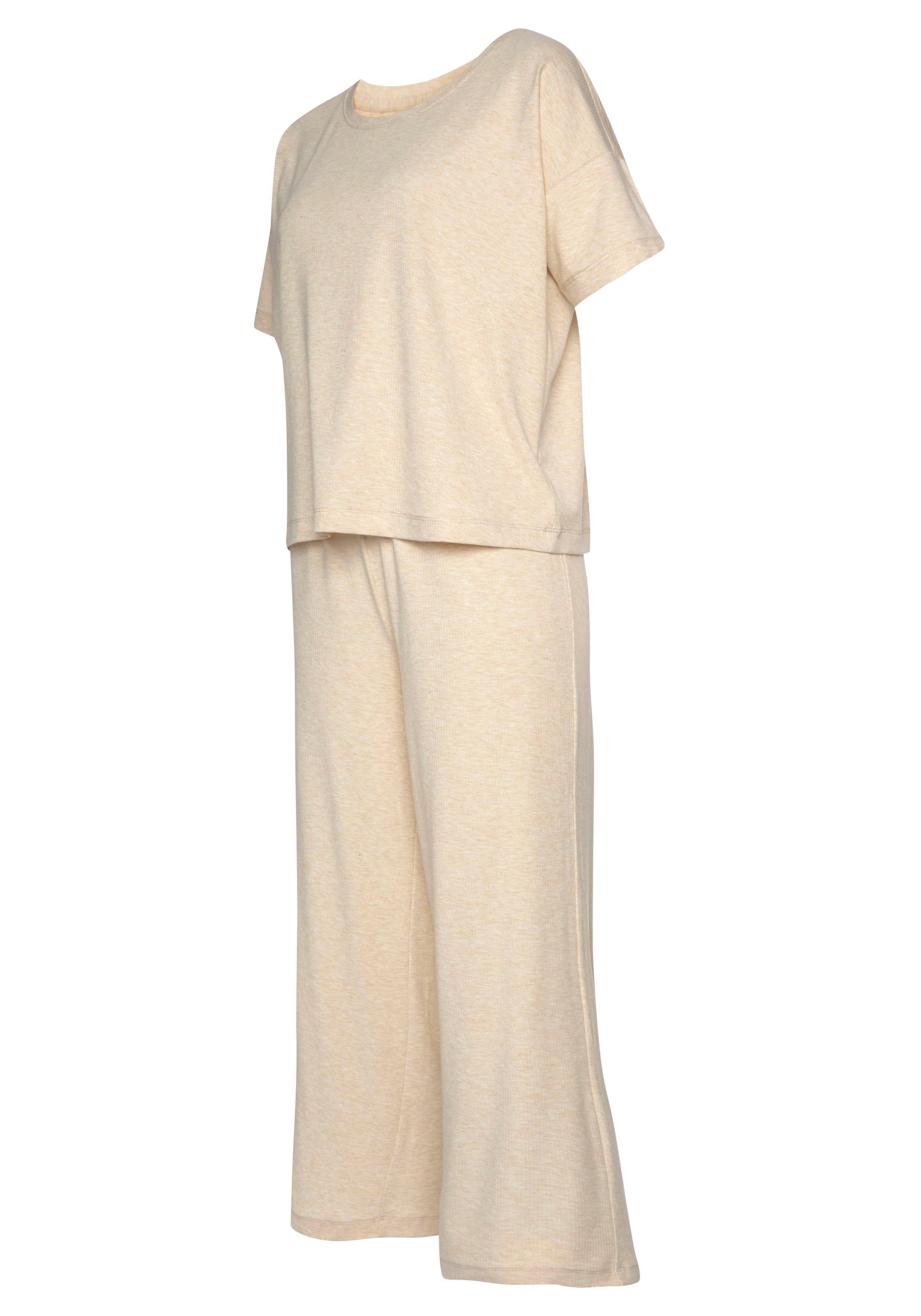 (2 in weicher Stück) Vivance Dreams 1 Pyjama tlg., sand Ripp-Qualität