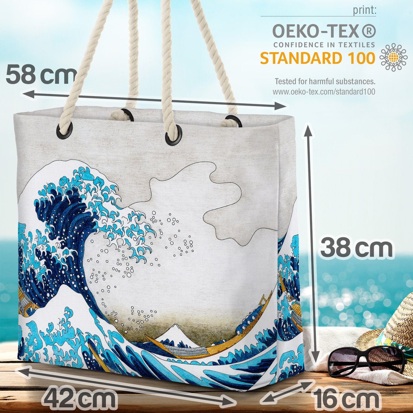 VOID Strandtasche (1-tlg), Hokusai japanisch Kangawa Welle Japan sturm k Meer Boot welle antikes