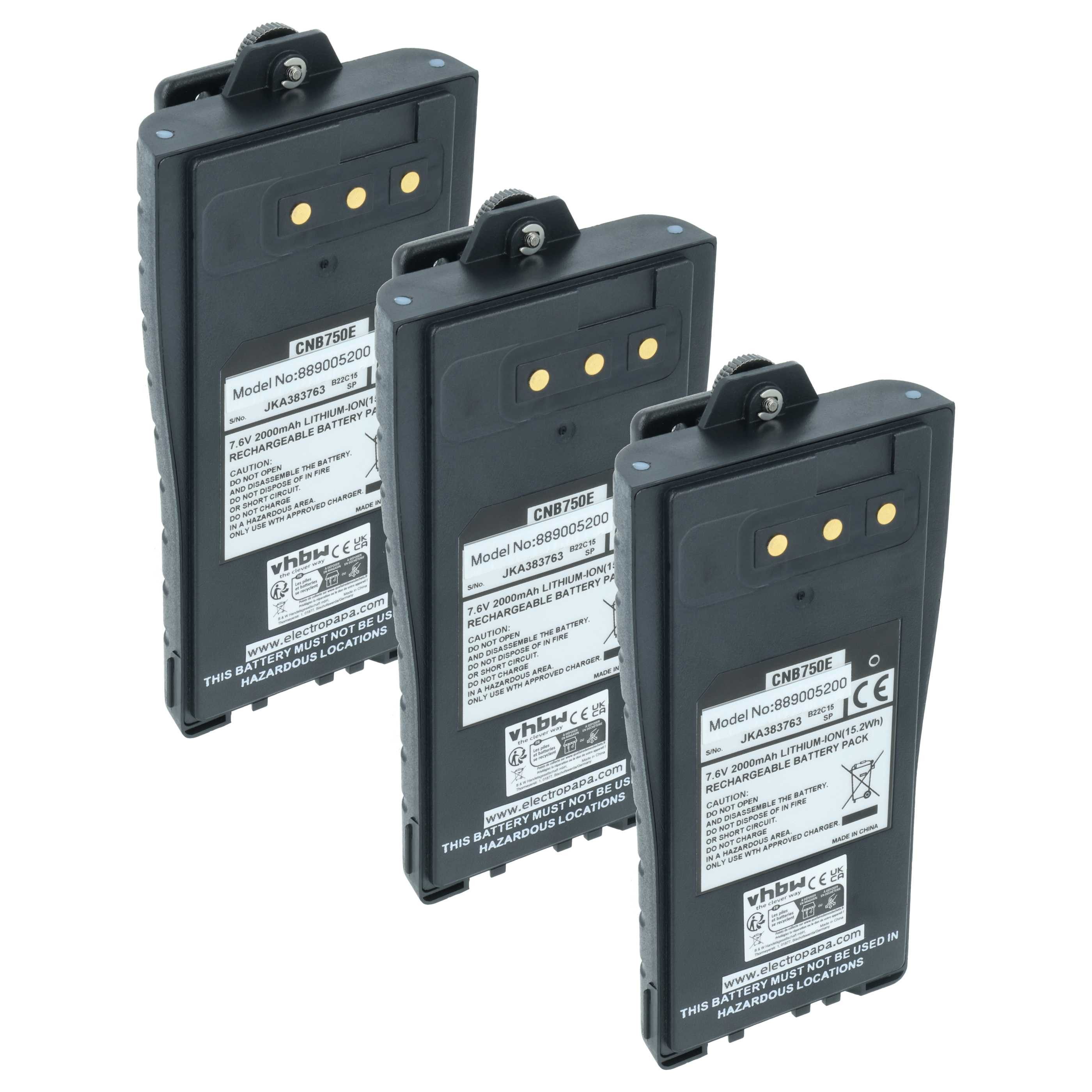vhbw Akku passend für Entel HT642, HT644, HT649, HT446E, HT648, HT446L, Akku Akku Li-Ion 2000 mAh (7,6 V, 3 St), Leistungsfähige Austausch-Akkus für Ihr Funkgerät, Walkie-Talkie