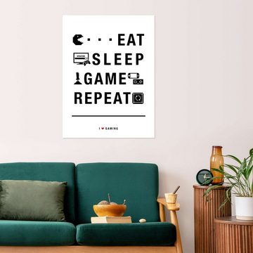 Posterlounge Poster Typobox, Eat sleep game repeat, Jugendzimmer Grafikdesign