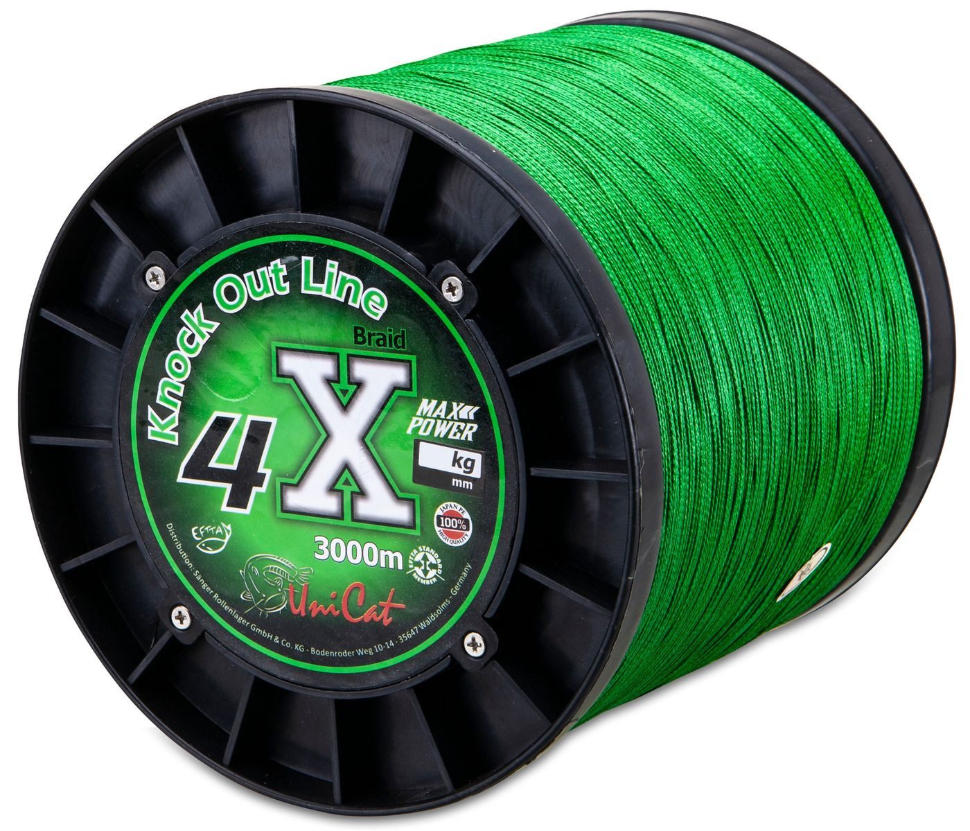 Uni Cat Angelschnur Uni Cat 4X Braid Knock Out Line 0,40mm 32kg - 3000m Welsschnur, (3000-St)