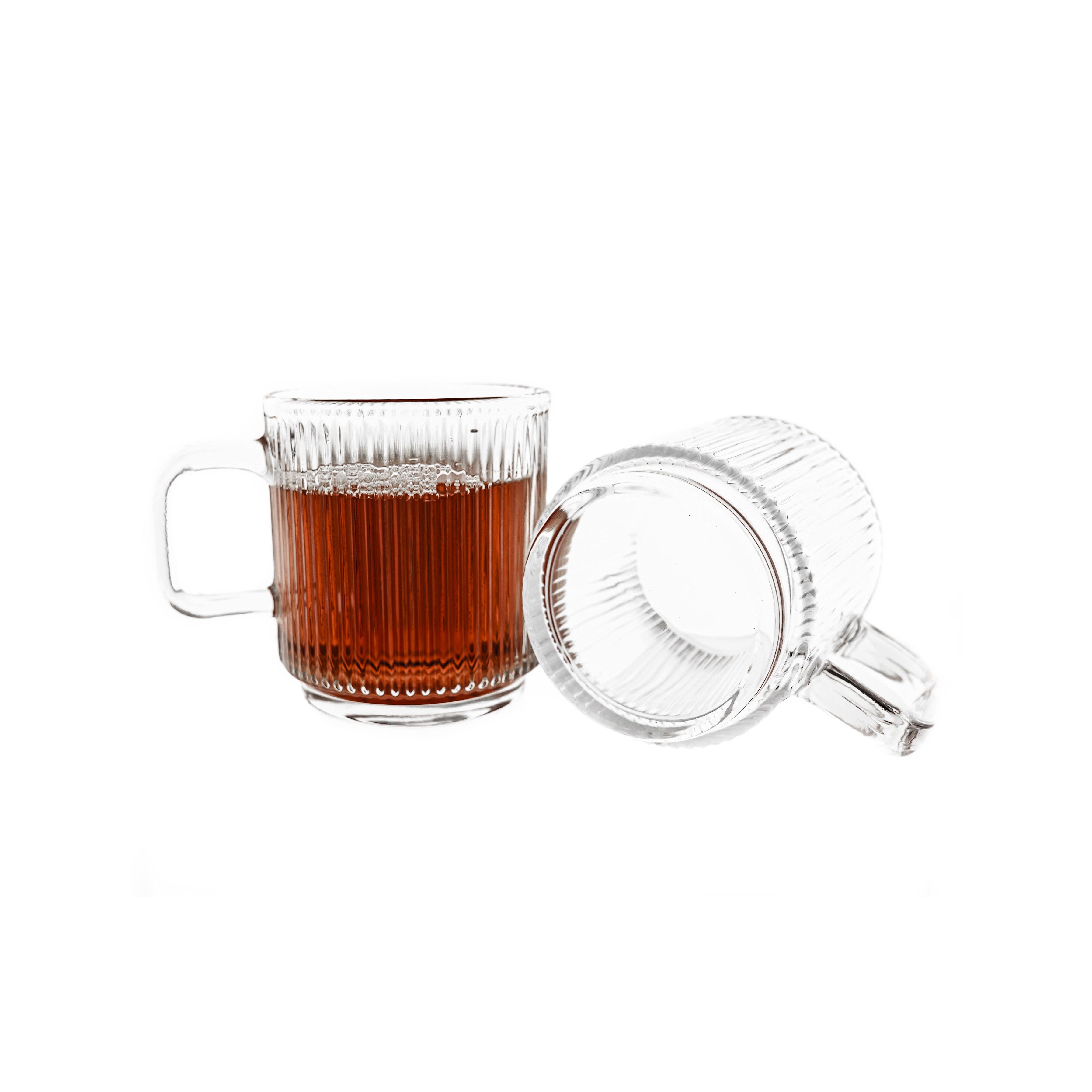 Almina Gläser-Set 6 Tlg. Riffle Gläser-Set Trinkgläser 360 ml mit Henkel Transparent, 6-tlg.