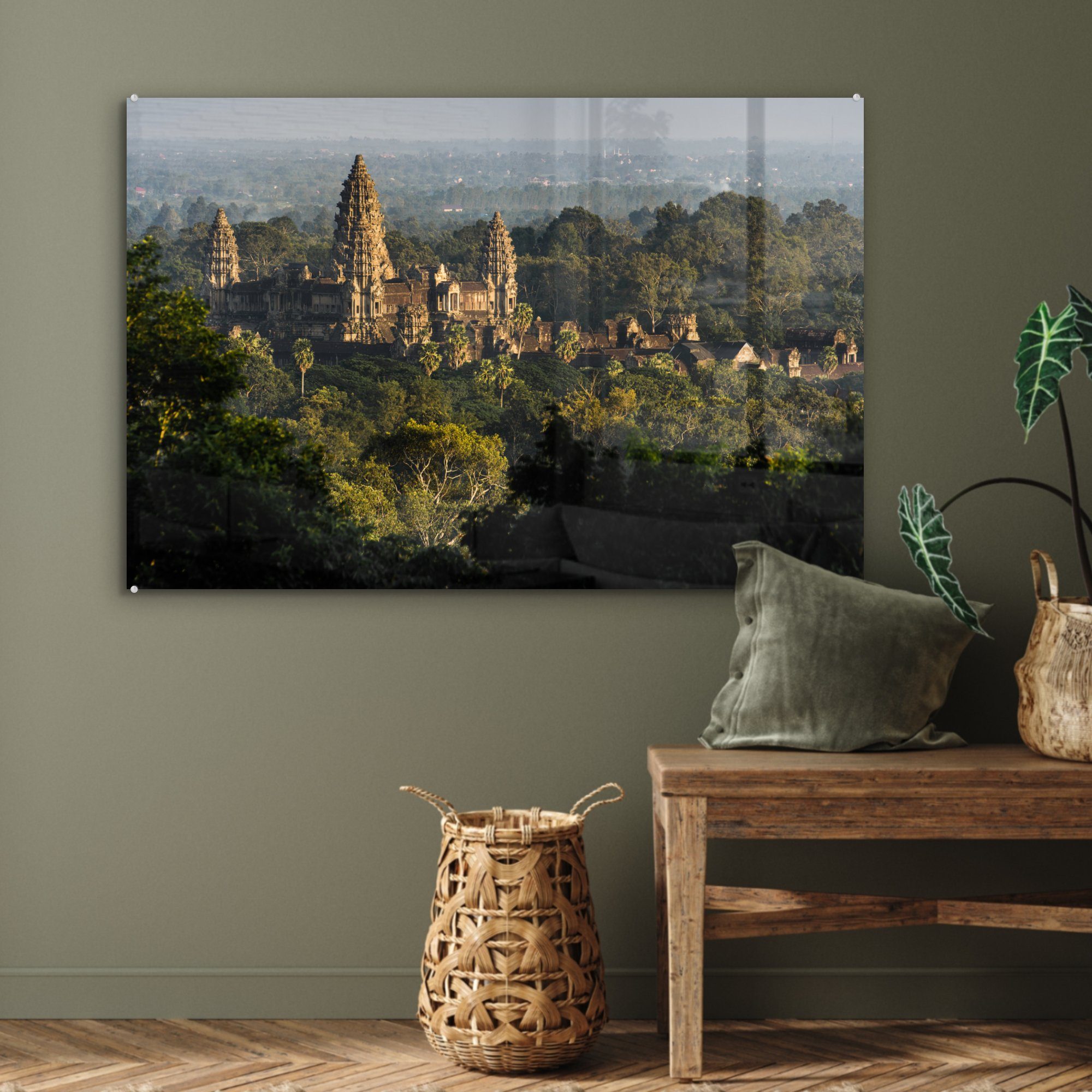 Acrylglasbilder MuchoWow den St), (1 Angkor Schlafzimmer Wat zwischen Acrylglasbild Wohnzimmer & Bäumen,