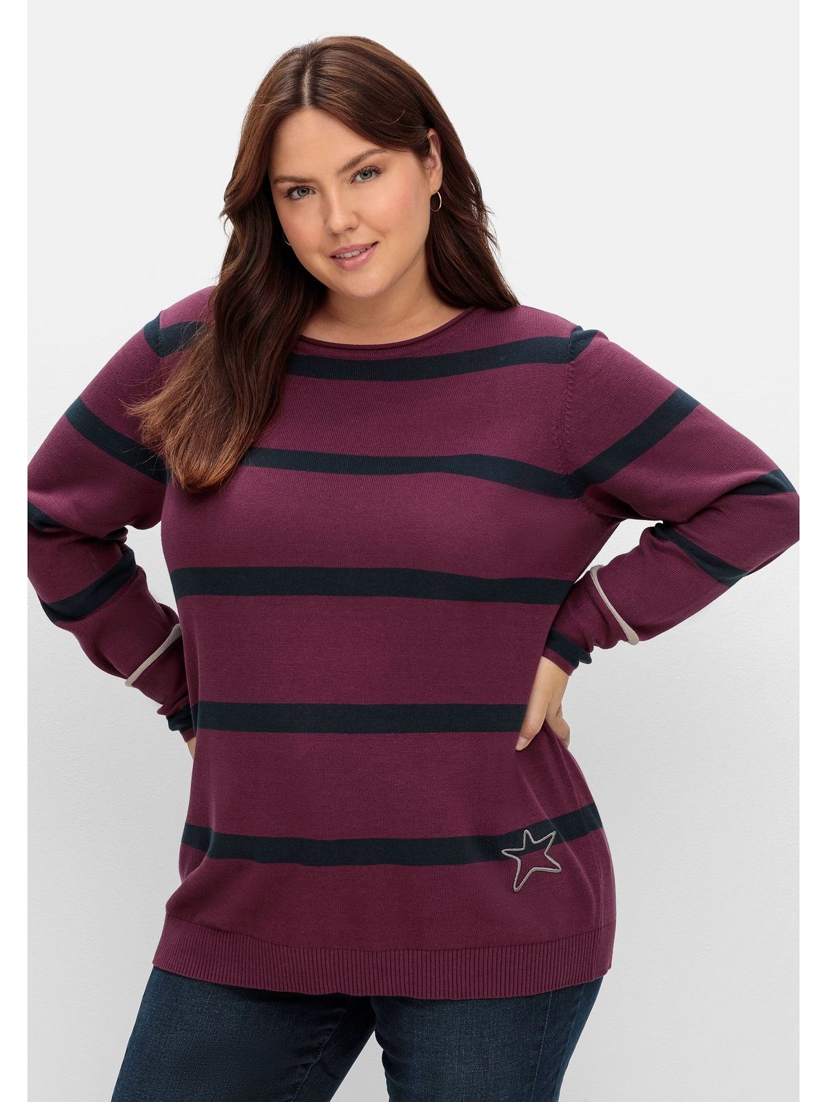 Sheego Strickpullover Große Größen mit Stern-Stickerei, aus Baumwolle