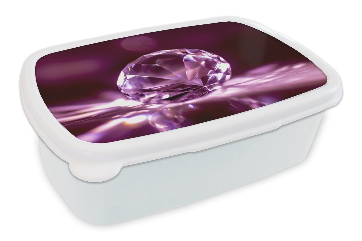 MuchoWow Lunchbox Lila Diamant Edelstein, Kunststoff, (2-tlg), Brotbox für Kinder und Erwachsene, Brotdose, für Jungs und Mädchen weiß