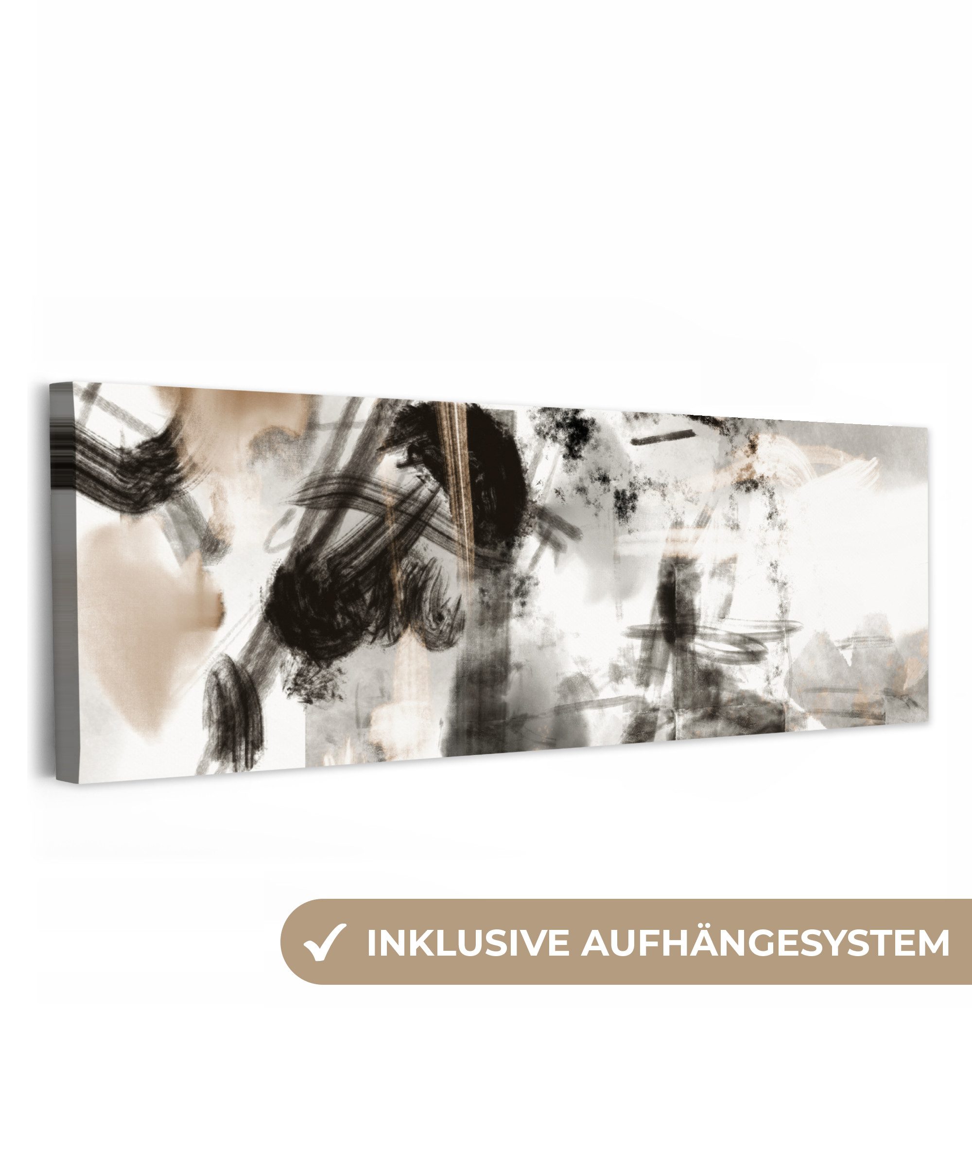 OneMillionCanvasses® Leinwandbild Panorama Malerei - Farbe - Schwarz und Weiß - Kunst, Fotodruck (1 St), Wandbild, Deko Schlafzimmer Wohnzimmer Flur 60x20 cm