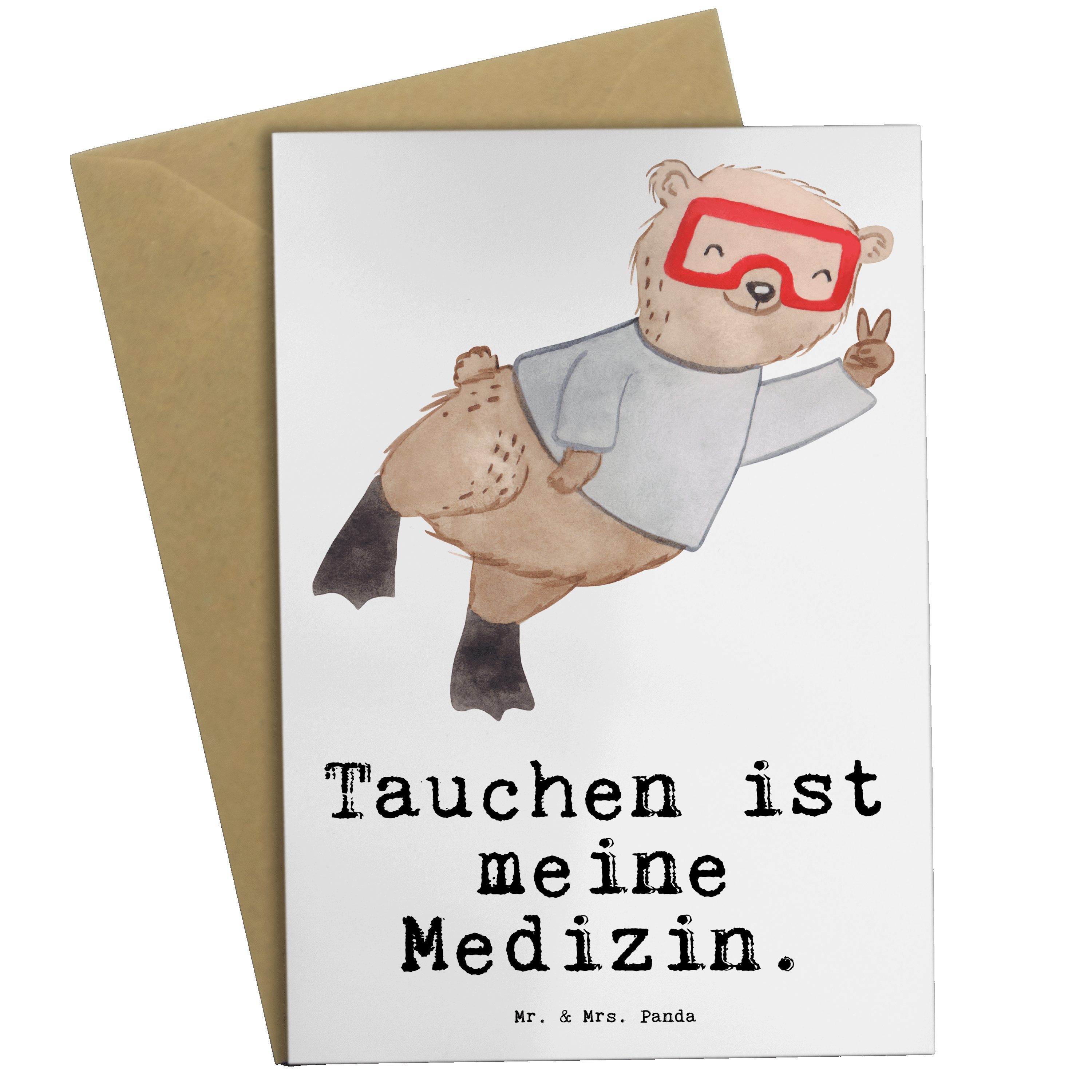 Mr. & Mrs. Panda Grußkarte Bär Tauchen Medizin - Weiß - Geschenk, Klappkarte, Einladungskarte, G