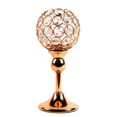 KAHOO Kerzenständer Goldener Kristall Kerzenhalter, Windlicht, Tischdeko, 22cm