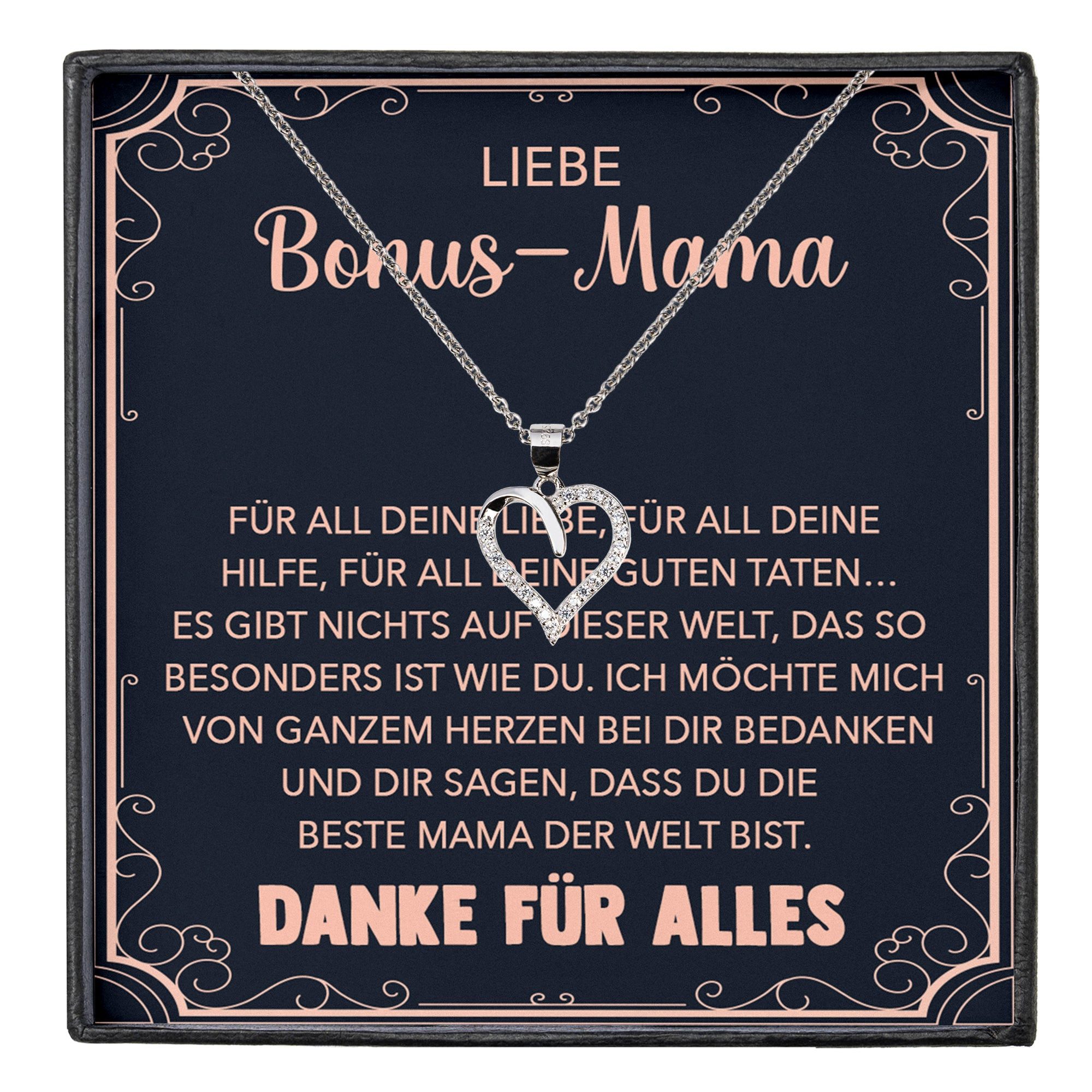 Schmuckset Stiefmama Geschenk Muttertag Bonus-Mama Herz Halskette Geburtstag