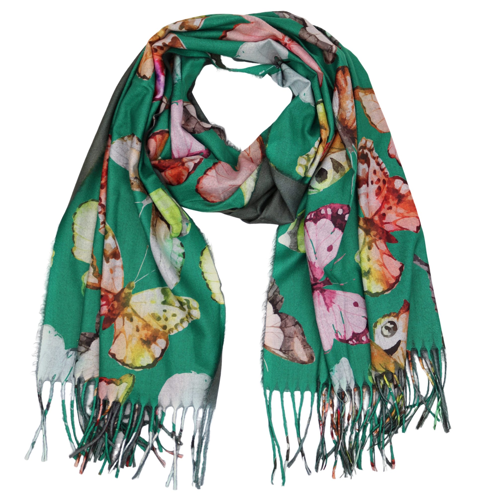 Modeschal weicher und warmer Schal Schmetteringe mit Fransen, 70x180cm