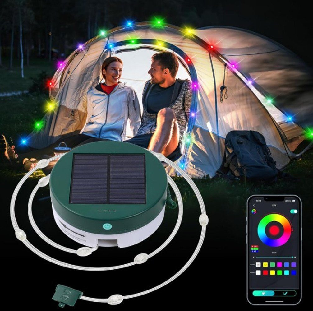 LED-Lichterkette Tragbare Solar Lichterkette Aussen,RGB 5M IP65 Wetterfest Camping