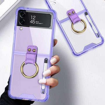Wigento Handyhülle Für Samsung Galaxy Z Flip4 5G Ring / Stift Kunststoff Case Hülle Lila