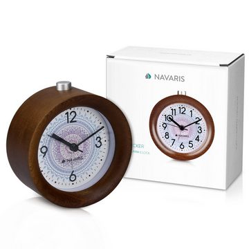 Navaris Reisewecker Analog Holz Wecker mit Snooze, Retro Uhr Rund, mit Design