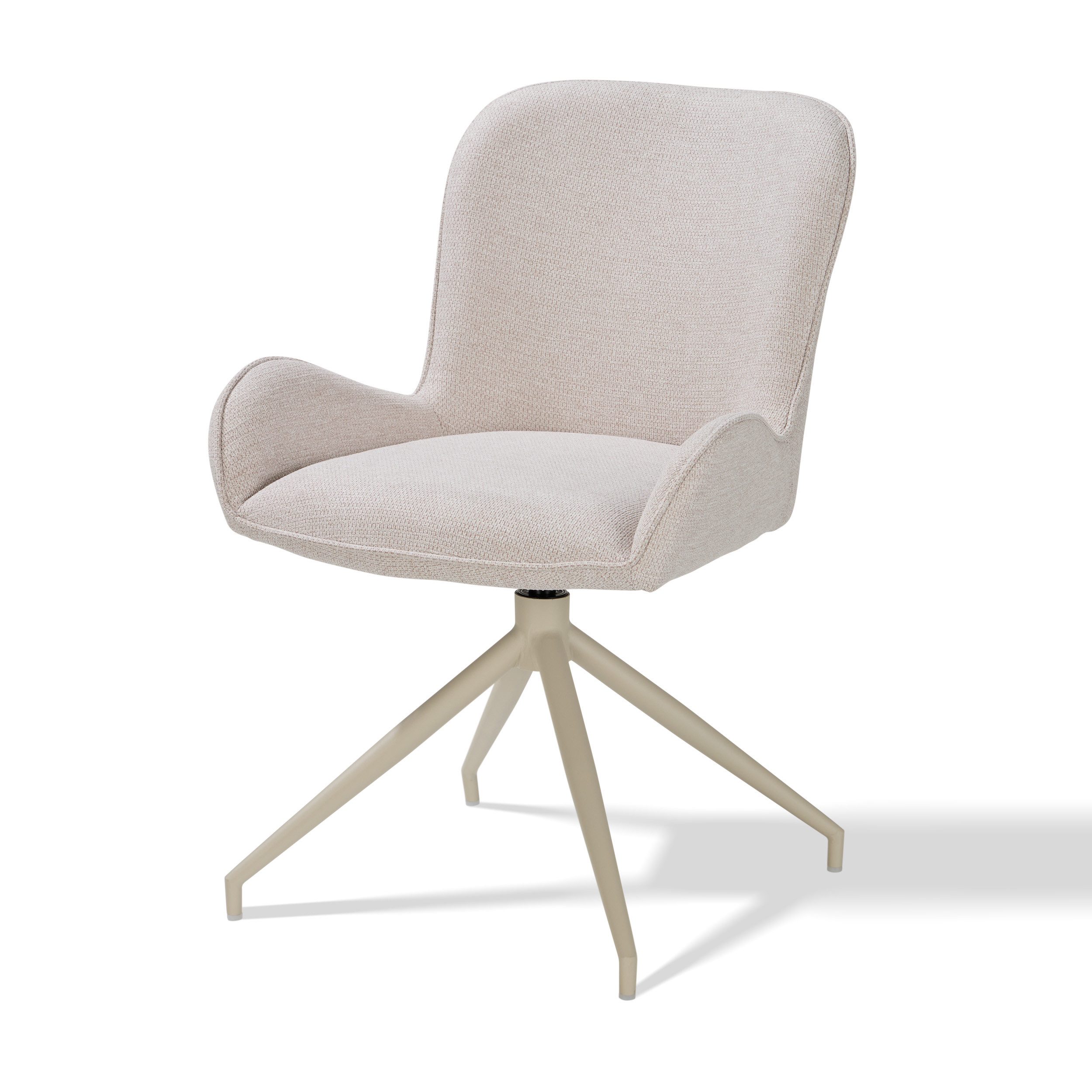 KHG Esszimmerstuhl Küchenstuhl Webstoff Cappuccino, 360° drehbar mit Auto-Return-Funktion (Indoor-Drehstuhl), Metallgestell Ton in Ton, bis 120 kg belastbar