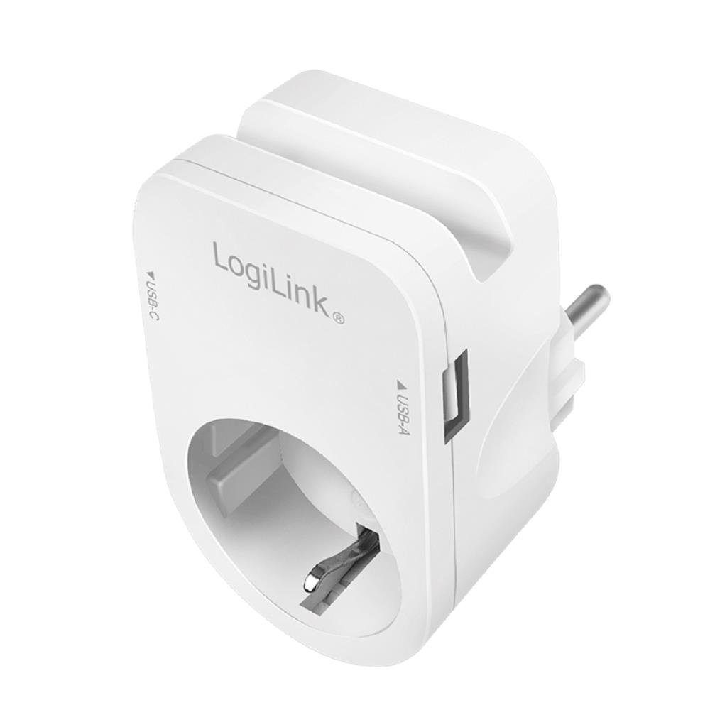 LogiLink Steckdose 7/3, USB-A Schutz, CEE Ablegehalterung, mit IP20 Anschlüsse, 1-St., Smartphone Steckdosenadapter USB-C Ablagefläche