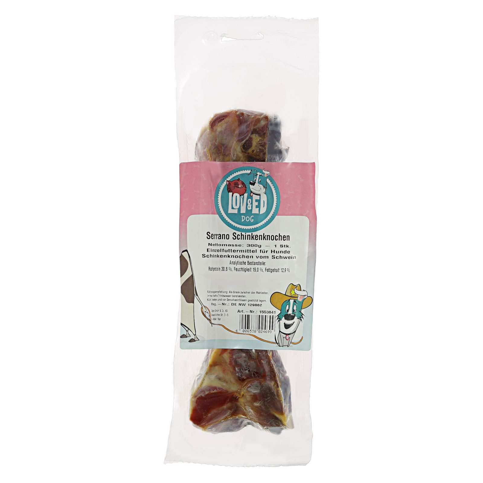 Lov&Ed Serrano Schinkenknochen für Hunde, 300 g, Snack für: Hund