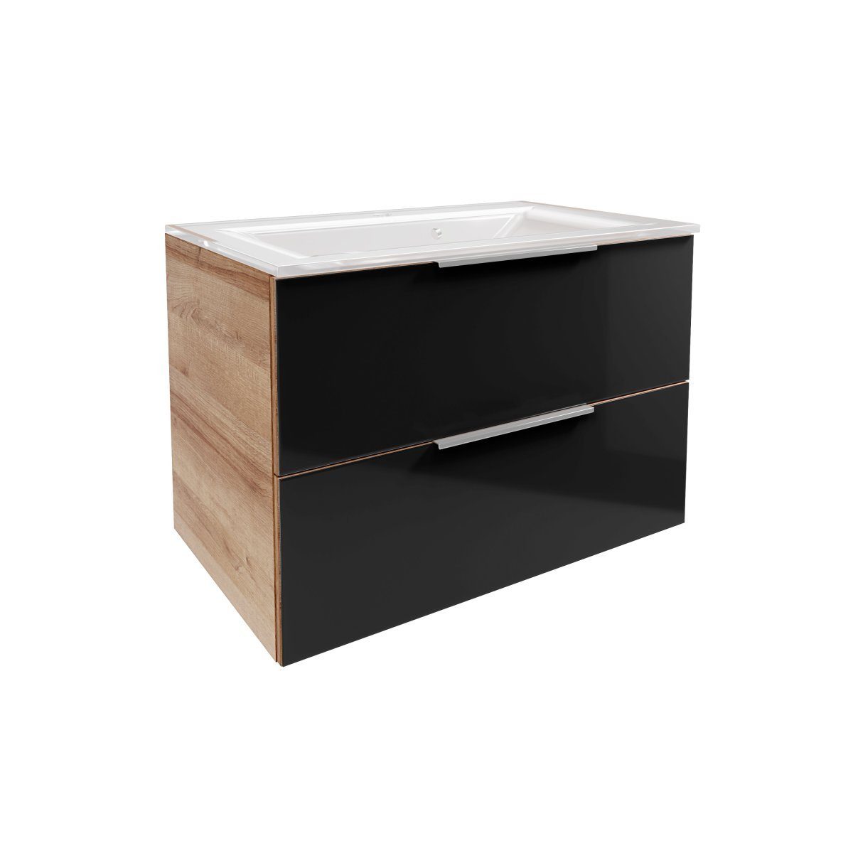 Waschbeckenunterschrank B.brillant Waschplatz Badmöbelset 80cm - Ast Eiche - Glas Anthrazit