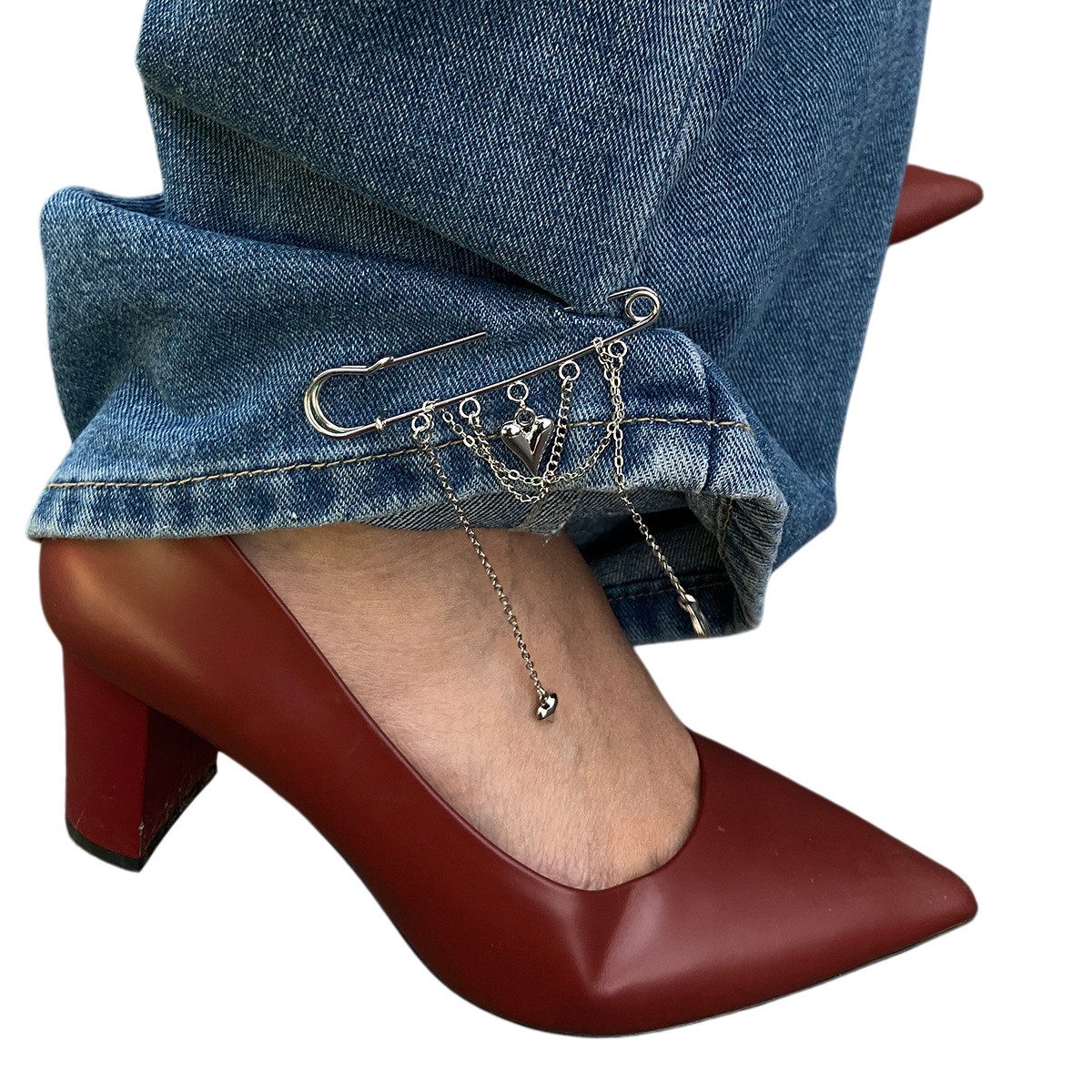 VEKROBOT Hosenkette Hosenkürzer Clip mit Kette Ketten Nieten Knöchelkette Bein Kette, (1-tlg), Broschenkette mit Fransen für Blazer Jacke Damen Anstecker