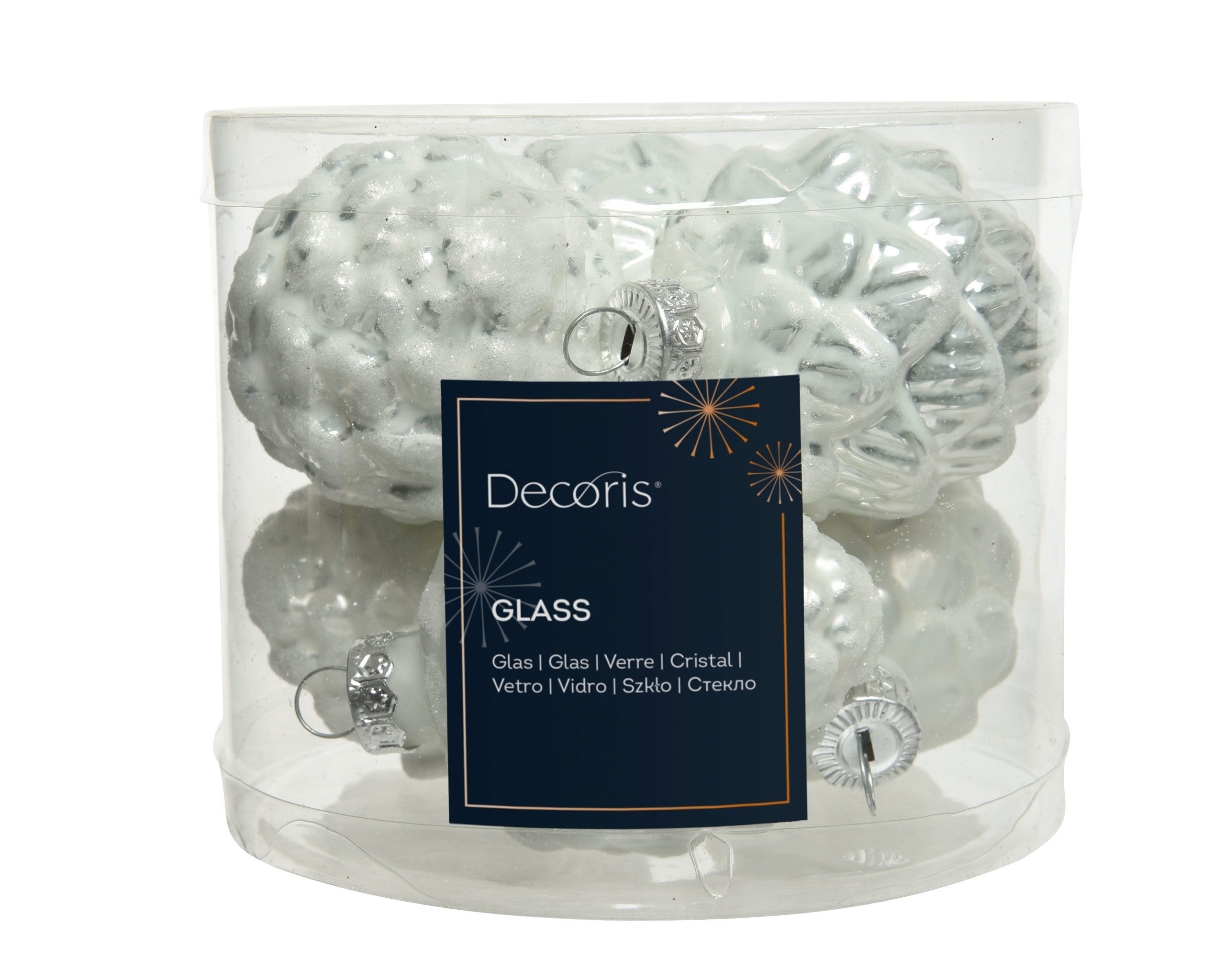 Kaemingk Christbaumschmuck, Christbaumschmuck Zapfen 7cm Glas 6 Stück - Winterweiß