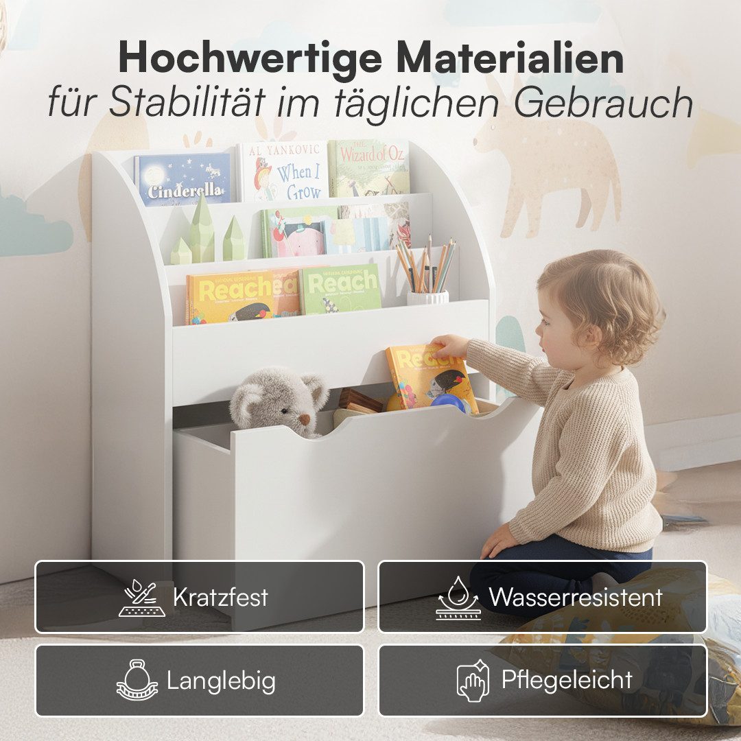Bellabino Kinderregal Koro mit offenen Fächern, weiß, Bücherregal, Spielzeugaufbewahrung, 3 Fächer für Bücher, 1 geräumige Schublade – Bild 5 von 5