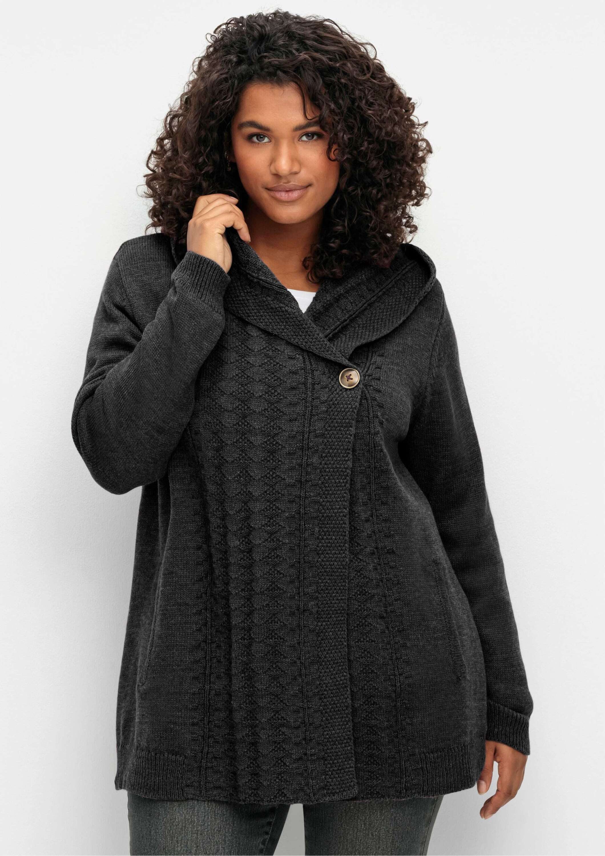 sheego by Joe Browns Strickjacke Cardigan Langarm mit Kapuze und Knopfverschluss – Bild 2 von 5