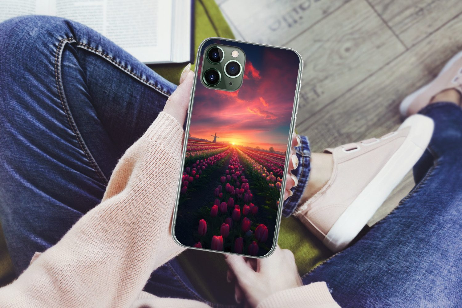 MuchoWow Handyhülle für Apple iPhone 11 Pro Windmühle - Sonnenuntergang - Landschaft, Smartphone-Bumper, Print, Handy Schutzhülle Dünn