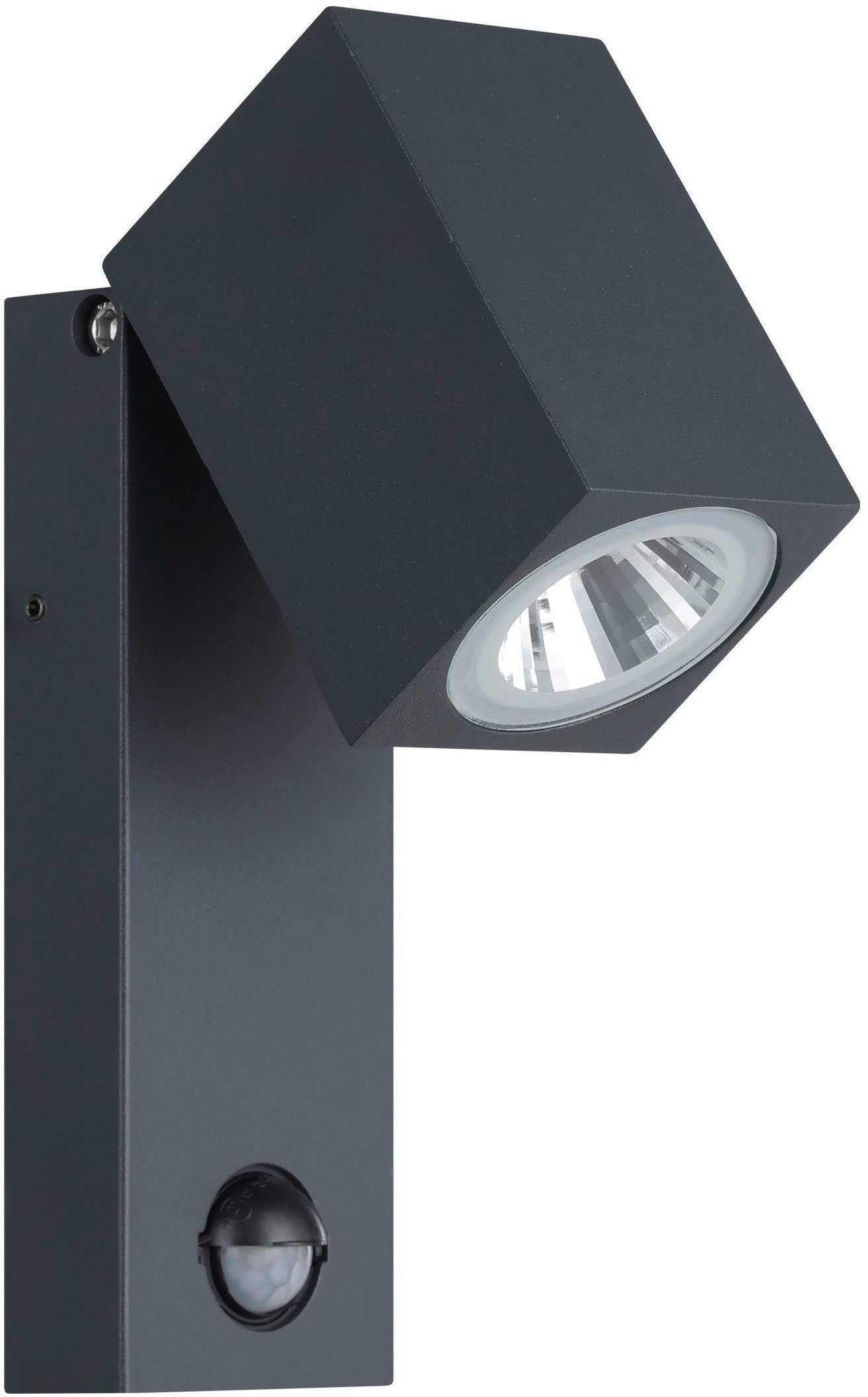 EGLO Wandleuchte Sakeda Außen-Wandlampe, Außenleuchte, Aluguss, IP44, Außenlampe, Lampe, Bewegungsmelder, LED fest integriert, Warmweiß, Wand-/Deckenleuchte - L7 x H17 x AL10 cm - anthrazit - 1X5W inkl.