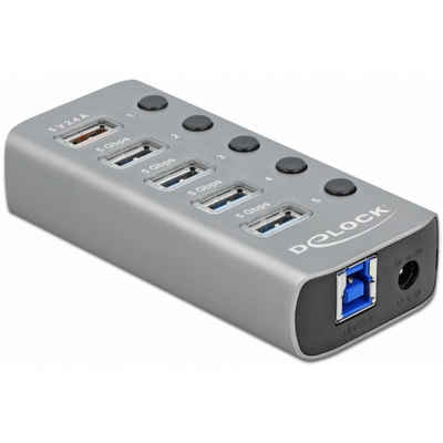Delock USB 3.2 Gen 1 Hub mit 4 Ports + 1 Schnellladeport USB-Kabel
