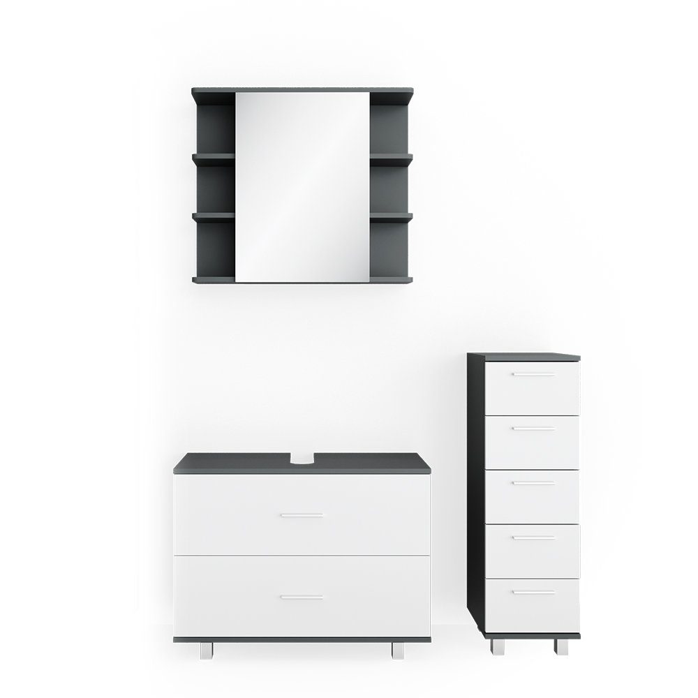 Vicco Badmöbel-Set Ilias, Anthrazit/Weiß, 3 Teile, mit Unterschrank 80 cm, (3-er Set, 3-St., 3er Set)