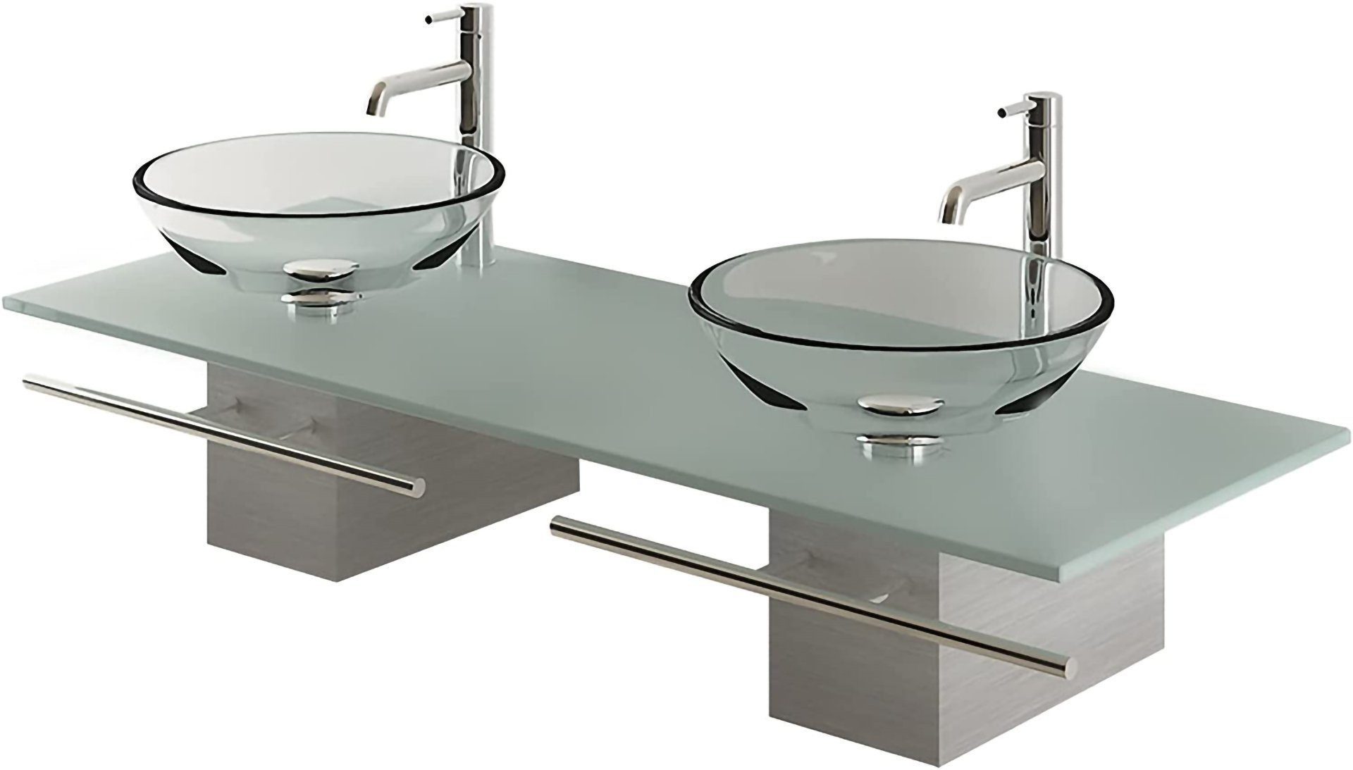 Alpenberger Doppelwaschtisch - Waschplatz mit 2 x Handtuchhalter - Doppel Waschschale (11-tlg., Waschtisch 140 cm), pflegeleichte Milchglas Waschtischplatte aus ESG