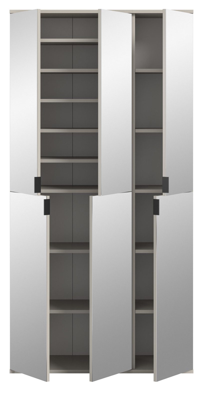 Inn.Furn Garderobenschrank Line-Up (Schuhschrank in Kaschmir / Sand, 6 Spiegeltüren, 91 x 193 cm) variable Inneneinteilung, bis 15 Fächer