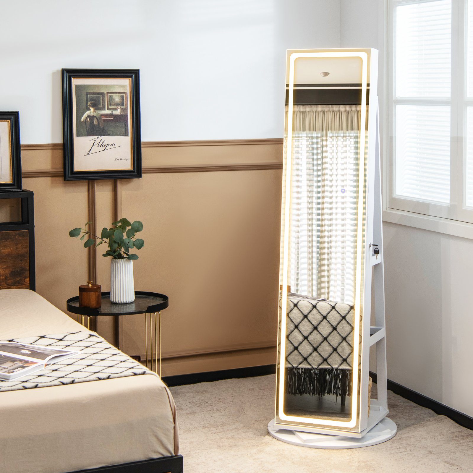 COSTWAY Schmuckschrank mit Spiegel, verstellbaren LED, drehbar, abschließba günstig online kaufen