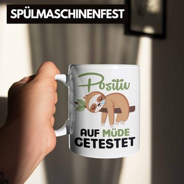 Trendation Tasse Trendation - Faultier Tasse Positiv Auf Müde Getestet Lustige Tasse Geburtstag Kinder Frauen Männer