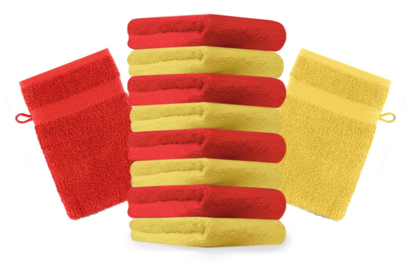 Betz Waschhandschuh Farbe rot Stück Waschhandschuhe Set 100% (10-tlg) und Baumwolle gelb 10 Waschlappen 16x21 Premium cm