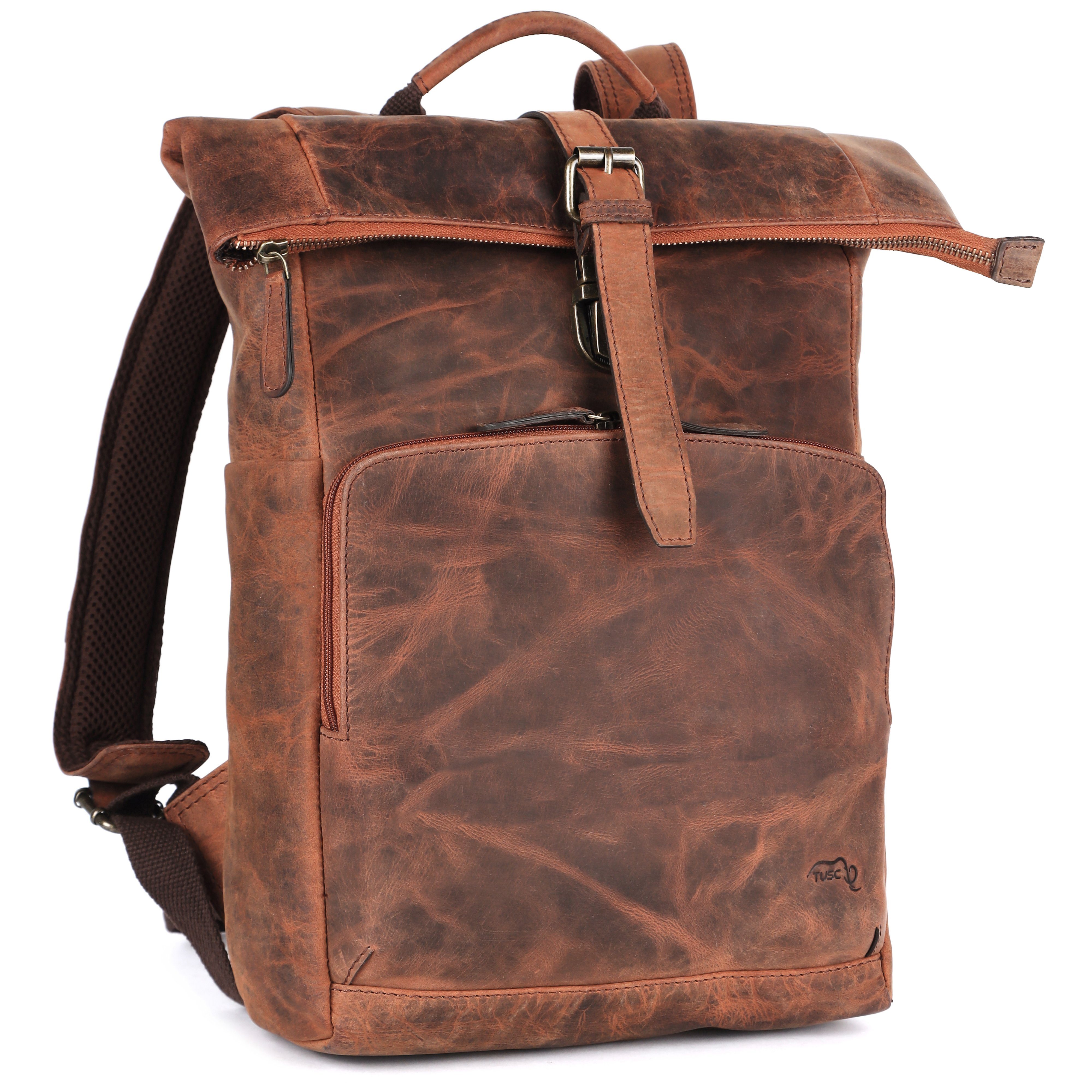 TUSC Rucksack Naos, Premium Rolltop Rucksack aus Leder für Laptop bis 13,3 Zoll. | Rucksacktaschen