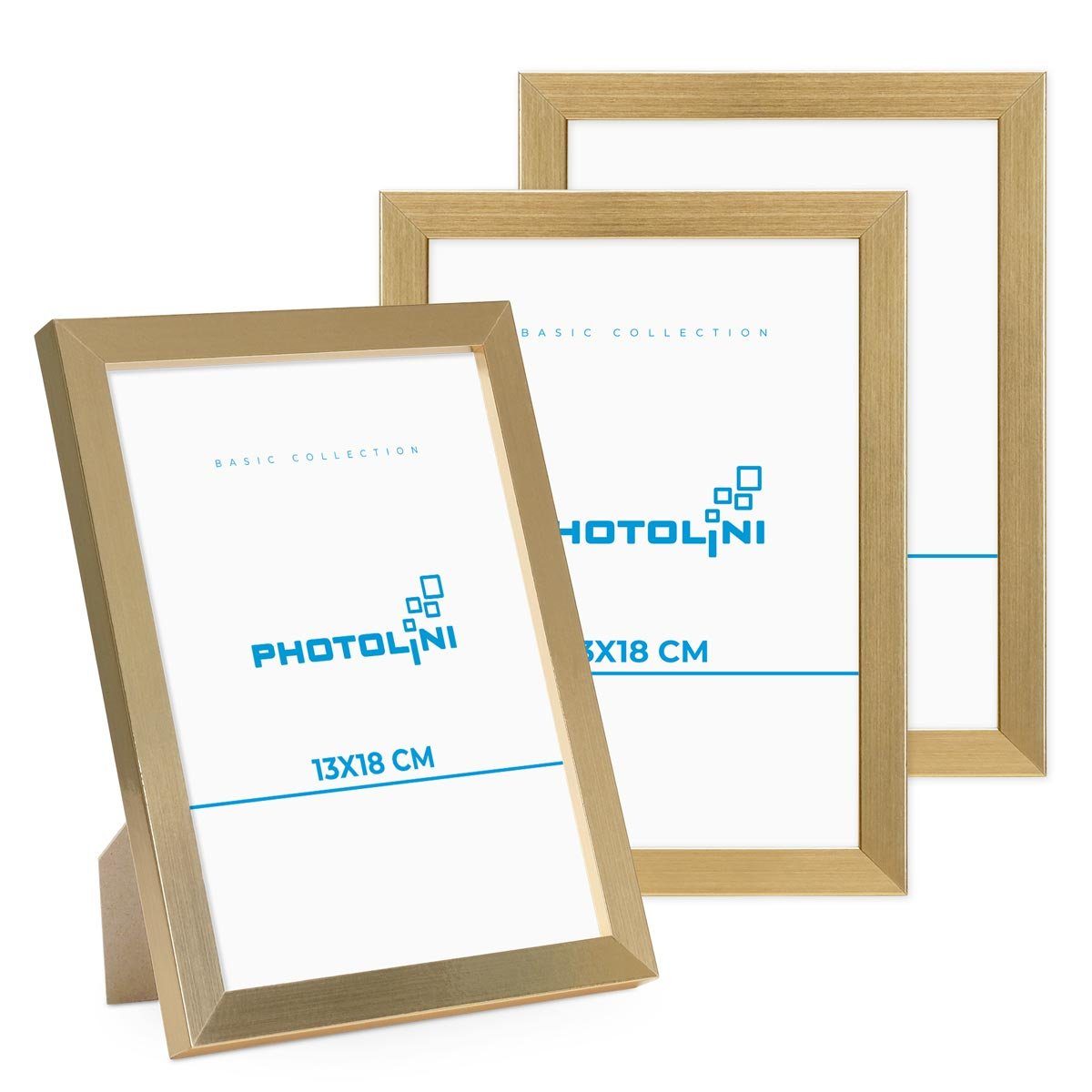 PHOTOLINI Bilderrahmen Acrylglas, MDF-Holz, 3er Set, Gold extra mit Zubehör stabiles